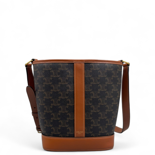 Celine Triomphe Bucket Bag Small Triomphe Brown Black Celine Triomphe Bucket Bag Small Triomphe Brown Black