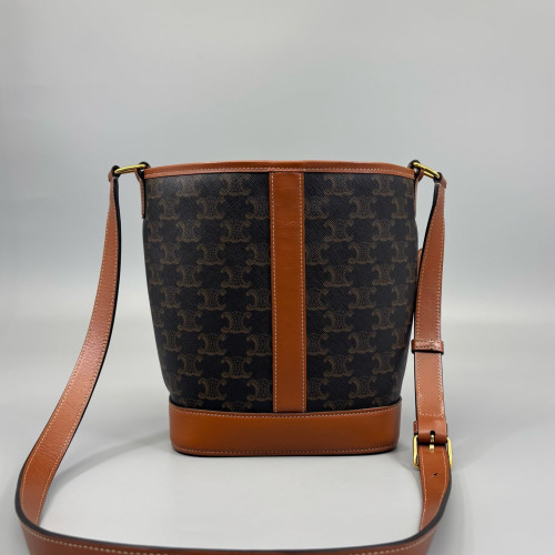 Celine Triomphe Bucket Bag Small Triomphe Brown Black Celine Triomphe Bucket Bag Small Triomphe Brown Black