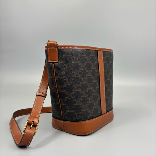 Celine Triomphe Bucket Bag Small Triomphe Brown Black Celine Triomphe Bucket Bag Small Triomphe Brown Black