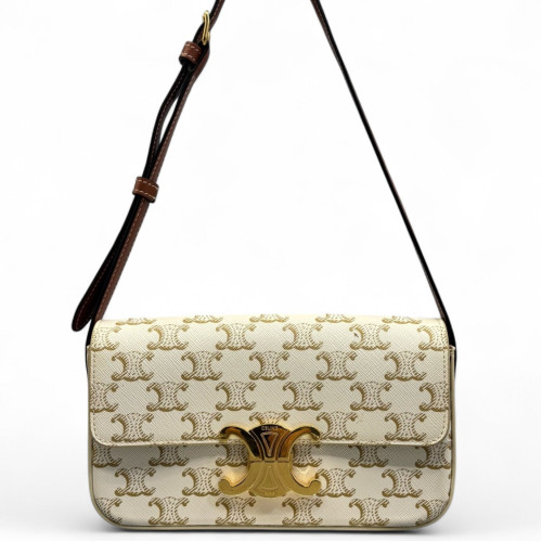Celine Small Triomphe Shoulder Bag Triomphe White Brown