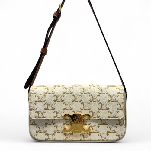 Celine Small Triomphe Shoulder Bag Triomphe White Brown