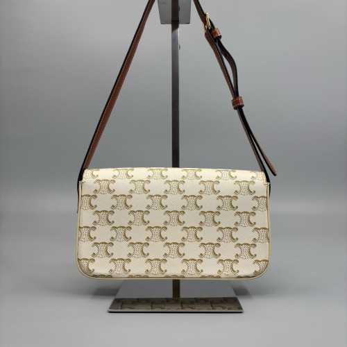Celine Small Triomphe Shoulder Bag Triomphe White Brown