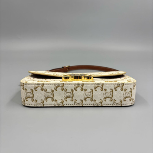 Celine Small Triomphe Shoulder Bag Triomphe White Brown