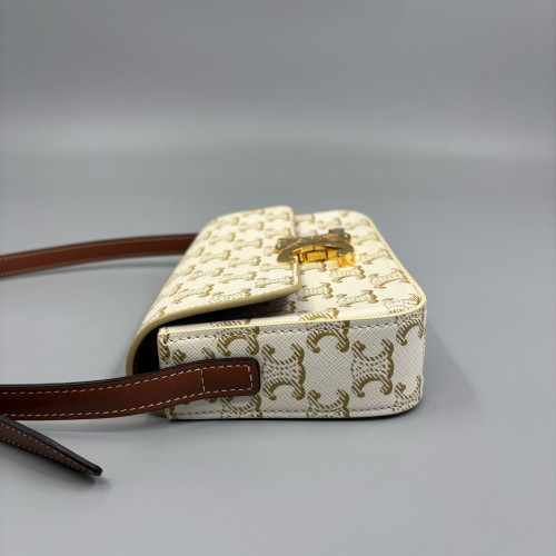 Celine Small Triomphe Shoulder Bag Triomphe White Brown
