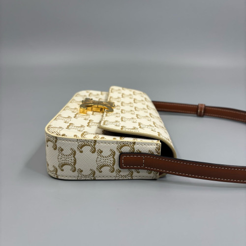 Celine Small Triomphe Shoulder Bag Triomphe White Brown
