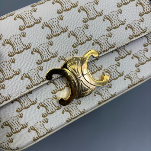 Celine Small Triomphe Shoulder Bag Triomphe White Brown