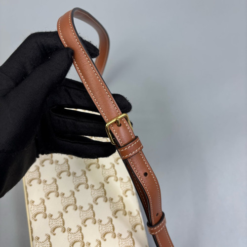 Celine Small Triomphe Shoulder Bag Triomphe White Brown