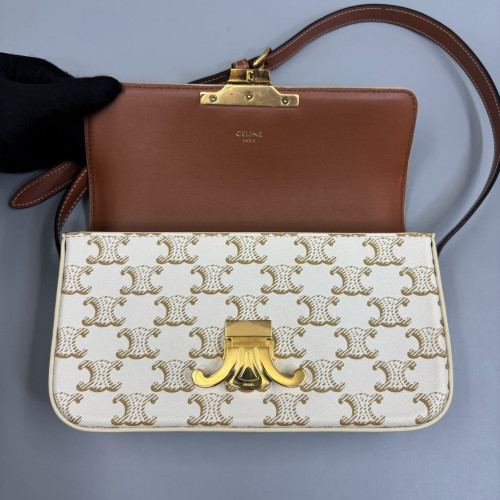 Celine Small Triomphe Shoulder Bag Triomphe White Brown