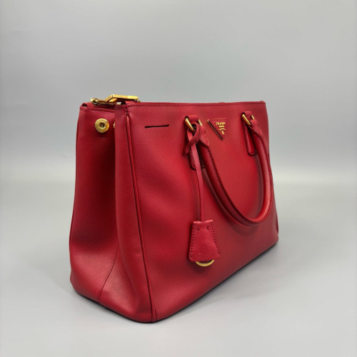 Prada Medium Galleria Double Zip Tote Saffiano Calfskin Red