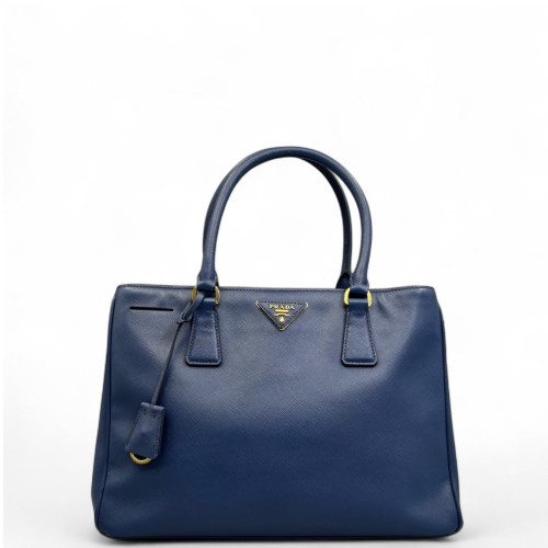 Prada Medium Galleria Double Zip Tote Saffiano Calfskin Blue