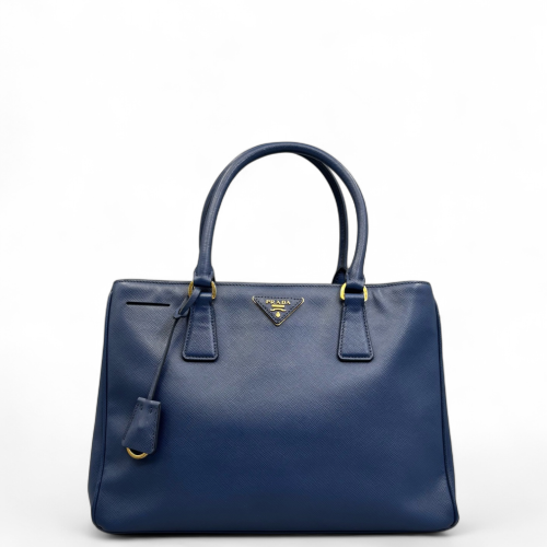 Prada Medium Galleria Double Zip Tote Saffiano Calfskin Blue