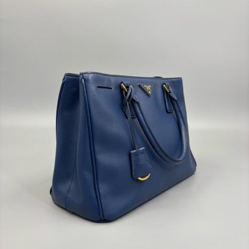 Prada Medium Galleria Double Zip Tote Saffiano Calfskin Blue