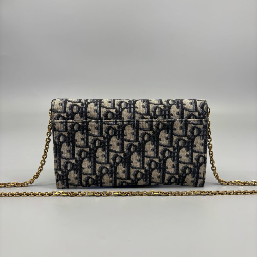 Dior Small Saddle Puch With Chain Oblique Black Beige Navy