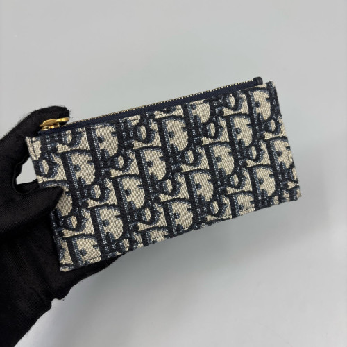 Dior Small Saddle Puch With Chain Oblique Black Beige Navy