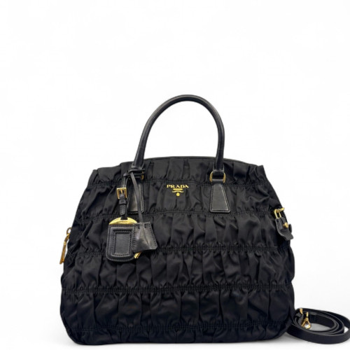 Prada Medium Gaufre Buckle Satchel Nylon Black