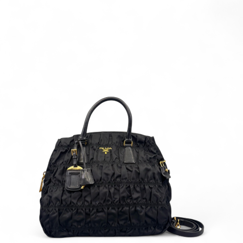 Prada Medium Gaufre Buckle Satchel Nylon Black