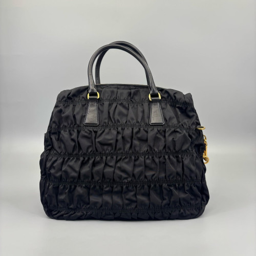 Prada Medium Gaufre Buckle Satchel Nylon Black