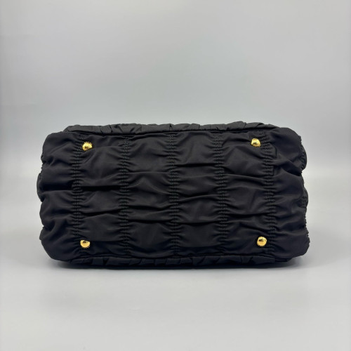 Prada Medium Gaufre Buckle Satchel Nylon Black
