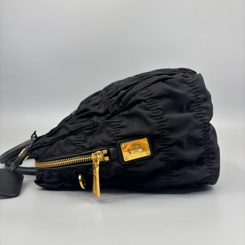 Prada Medium Gaufre Buckle Satchel Nylon Black