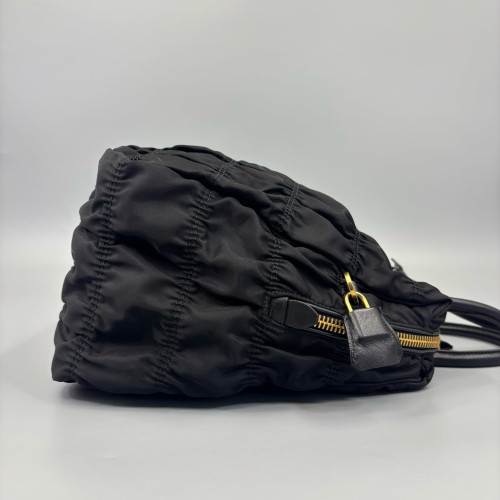 Prada Medium Gaufre Buckle Satchel Nylon Black