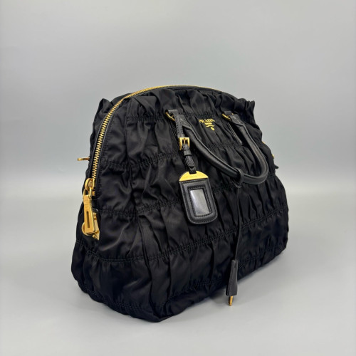 Prada Medium Gaufre Buckle Satchel Nylon Black