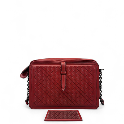 Bottega Veneta Shoulder Bag Calfskin Intrecciato Red