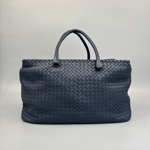 Bottega Veneta Duffle Bag Calfskin Intrecciato Dark Blue
