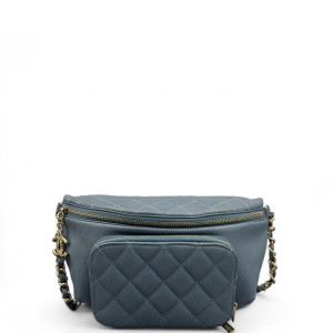 Chanel Quilted Front Pocket Waist Belt Bag Caviar Blue