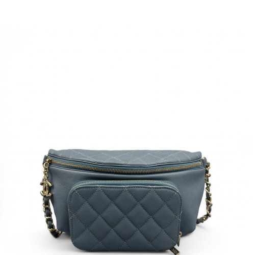 Chanel Quilted Front Pocket Waist Belt Bag Caviar Blue