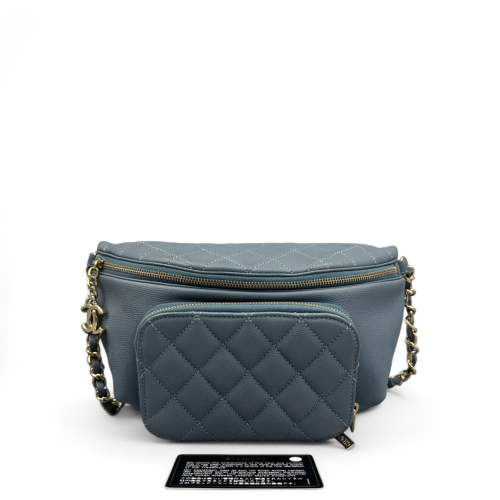 Chanel Quilted Front Pocket Waist Belt Bag Caviar Blue
