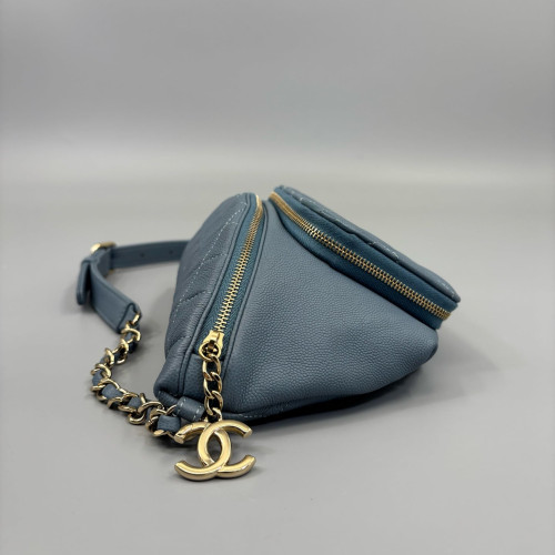Chanel Quilted Front Pocket Waist Belt Bag Caviar Blue