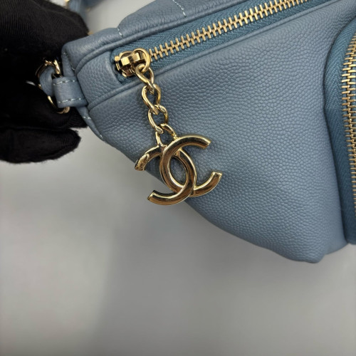 Chanel Quilted Front Pocket Waist Belt Bag Caviar Blue