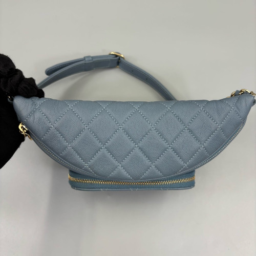 Chanel Quilted Front Pocket Waist Belt Bag Caviar Blue