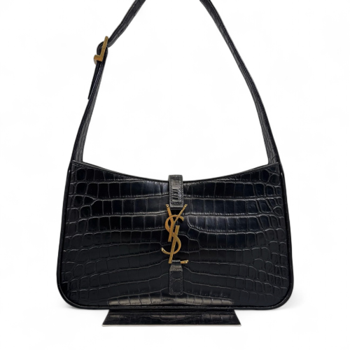Yves Saint Laurent LE 5 A 7 Hobo Calfskin Crocodile Embossed Black