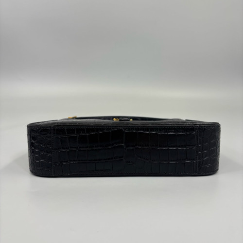 Yves Saint Laurent LE 5 A 7 Hobo Calfskin Crocodile Embossed Black