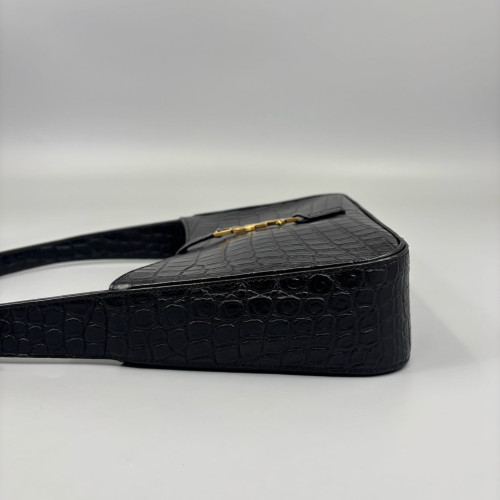 Yves Saint Laurent LE 5 A 7 Hobo Calfskin Crocodile Embossed Black