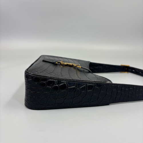 Yves Saint Laurent LE 5 A 7 Hobo Calfskin Crocodile Embossed Black