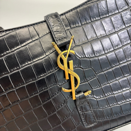 Yves Saint Laurent LE 5 A 7 Hobo Calfskin Crocodile Embossed Black