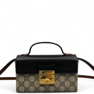 Gucci Mini Padlock Shoulder Bag GG Supreme Monogram Black Beige Brown Gucci Mini Padlock Shoulder Bag GG Supreme Monogram Black Beige Brown