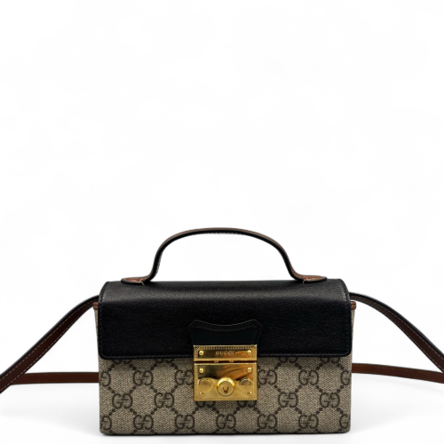 Gucci Mini Padlock Shoulder Bag GG Supreme Monogram Black Beige Brown