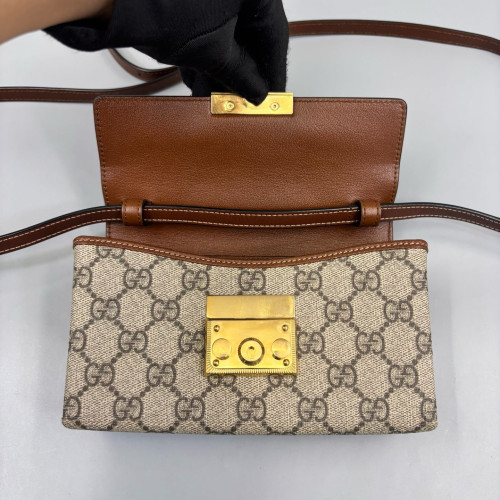 Gucci Mini Padlock Shoulder Bag GG Supreme Monogram Black Beige Brown