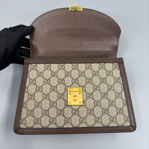 Gucci Medium Ophidia Padlock Top Handle GG Supreme Monogram Beige Brown Green