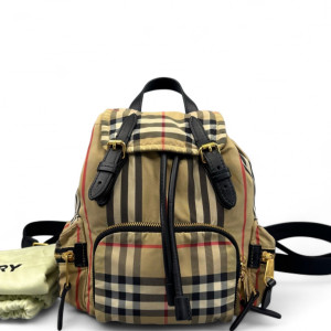 Burberry Small Rucksack Backpack House Check Calfskin Beige Black Red