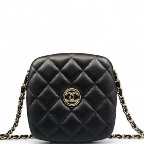 Chanel Quilted Compact Vanity Case Calfskin Black