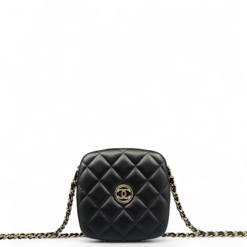 Chanel Quilted Compact Vanity Case Calfskin Black