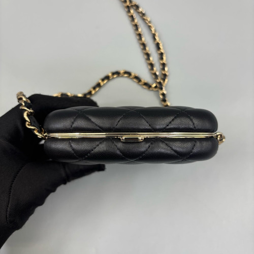 Chanel Quilted Compact Vanity Case Calfskin Black