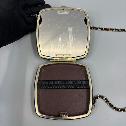 Chanel Quilted Compact Vanity Case Calfskin Black