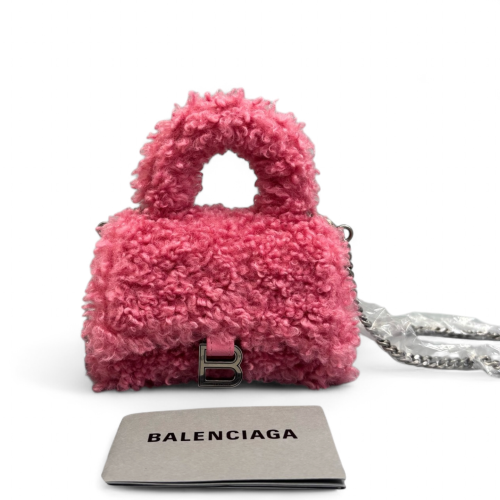 Balenciaga Hourglass Top Handle Mini Bouclette Pink