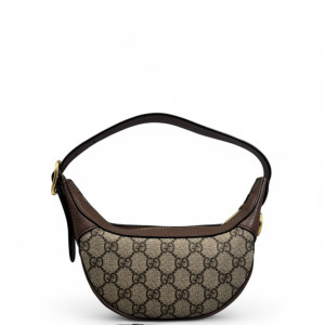 Gucci Web Mini Ophidia Half Moon Hobo GG Supreme Monogram Brown Beige