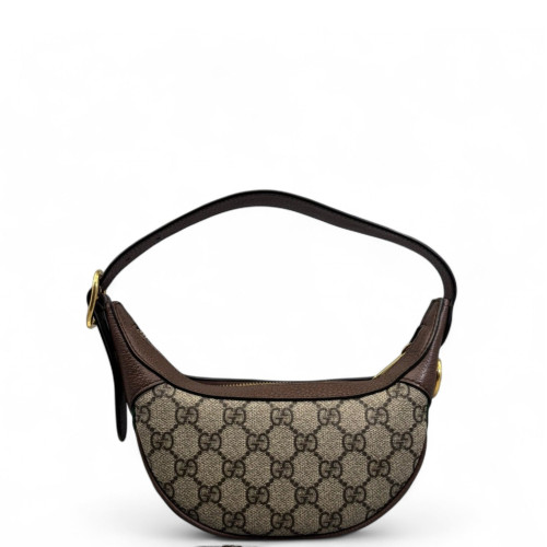Gucci Web Mini Ophidia Half Moon Hobo GG Supreme Monogram Brown Beige